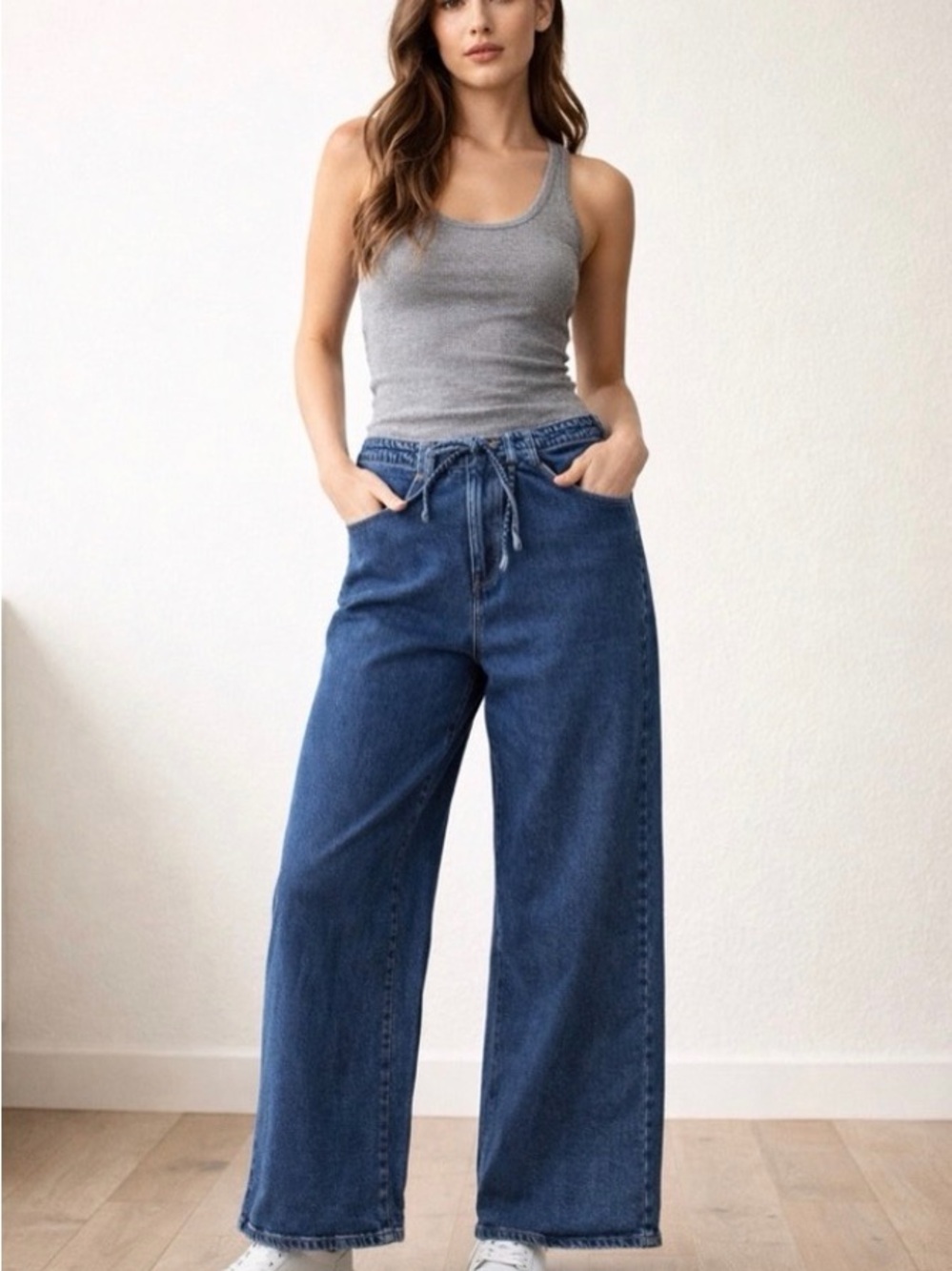 Sam Edelman Wide Leg Drawstring Jeans | Domino Wash | Size 28 | NWT